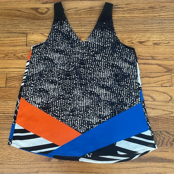 Willi Smith Orange Blue Black White Sleeveless Top V-Neck Blouse Women’s XS - Picture 4 of 4